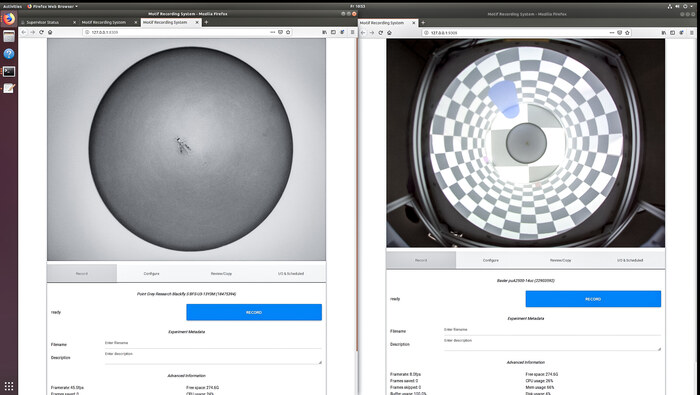 The Motif software showing the two camera streams